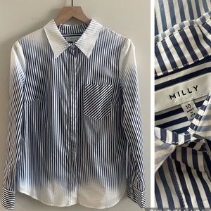 MILLY • Blue/White Striped Ombre Button Down Collared Shirt